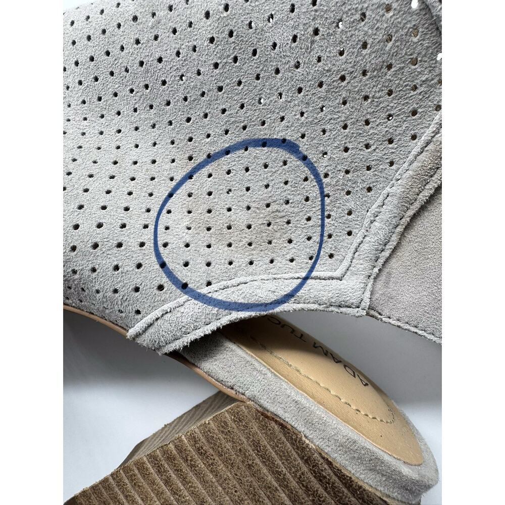 Adam Tucker Rowan Leather Perforated Stacked Heel Sandals Open Toe Gray Size 8 - Picture 8 of 10